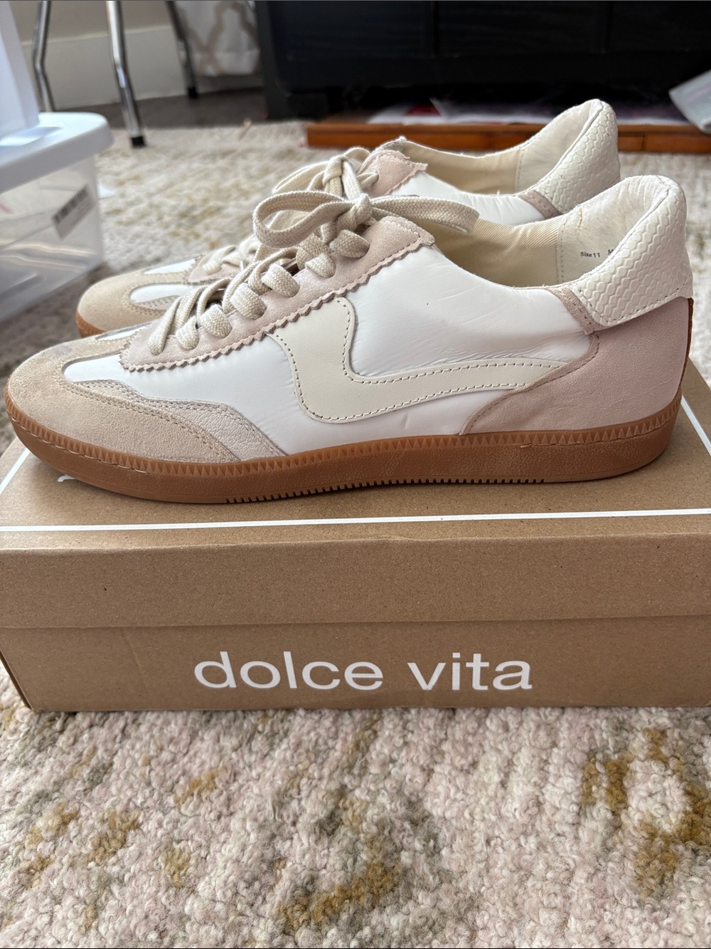 Dolce Vita Neutral Beige and White Low-Top Sneakers